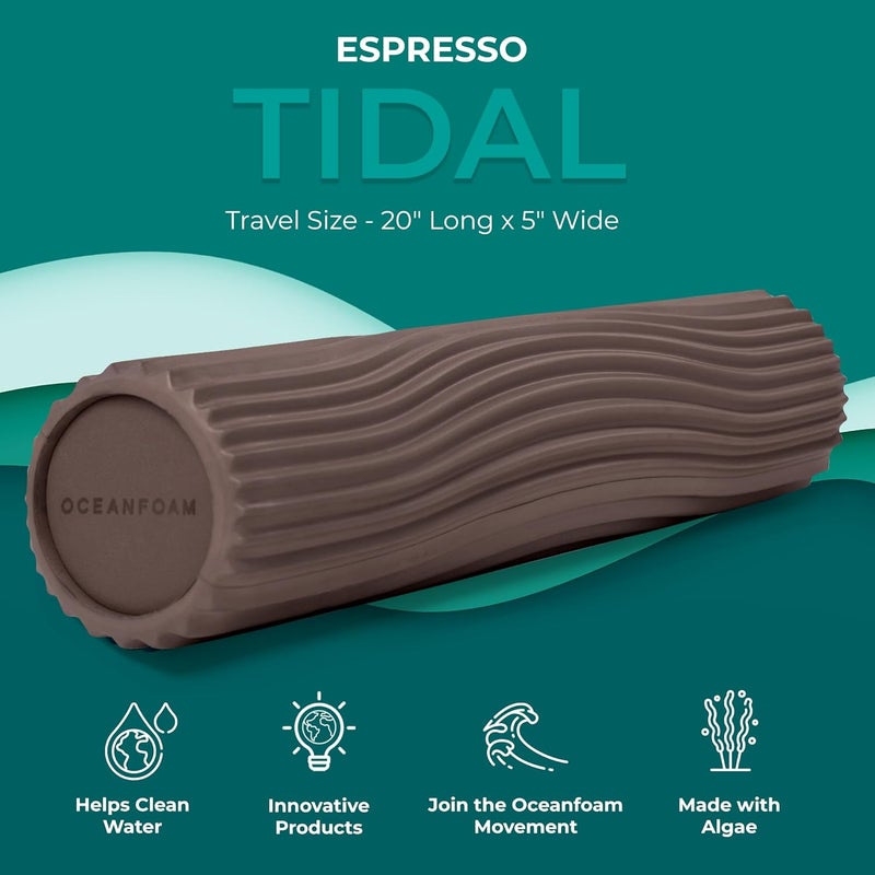 Oceanfoam Tidal Roller - Espresso - Muscle Massage Foam Roller for Back Pain & Stretching - Firm and Ergonomic Wide Wave Textured - Yoga, Athletics, & Wellness - Full Size, 20" x 5" - Image 2